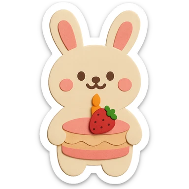 Make the strawberry on the cake look great and place it in the correct position on top of the cake, keep the bunny happy with a big cute smile and the cake with one candle sticker