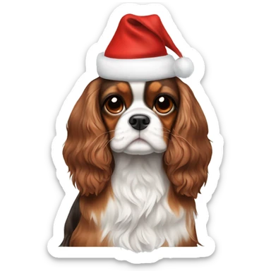 Cavalier King Charles tricolor with Christmas hat sticker
