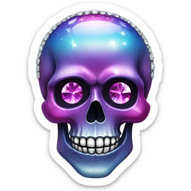 Realistic isolated pretty metallic magenta ,light blue,and dark purple ombre decorative filigree Skull with shiny diamonds and rhinestones on it. sticker