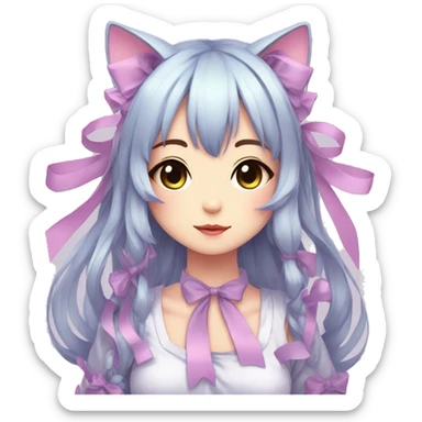Edgy Kawaii Cute Cool Beautiful Elegant Pretty Pastel Anime Catgirl with ribbons sticker