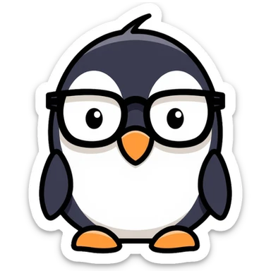 penguin head with round glasses, cute, smart looking sticker