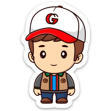 man with medium-length brown hair, Gucci cap sticker
