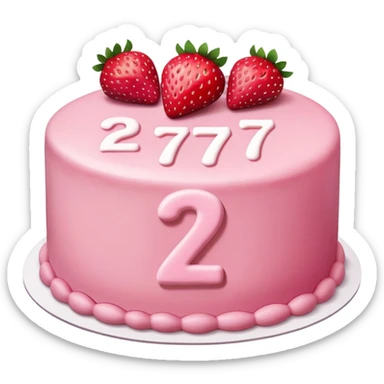 Pink cake with the number 27 on it and strawberries  sticker