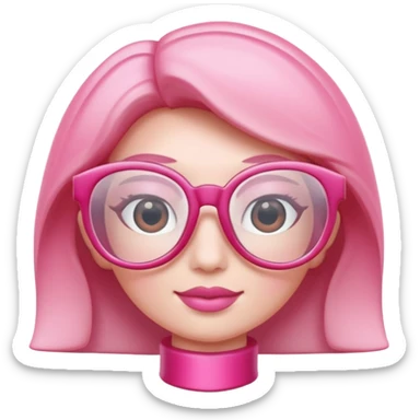 A 3D cartoon rose-pink spectacle with glossy curved frames and soft reflections, feminine Memoji-style rendering. sticker