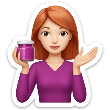 Una miniatura de una mano femenina, elegante y con manicura, sosteniendo un pequeño tarro de mantequilla corporal. La mano está en un gesto de 'OK' o 'fórmula perfecta'. Utilizar los colores principales de Riqueza Artesana: magenta y terracota. Iluminación profesional y clara. sticker