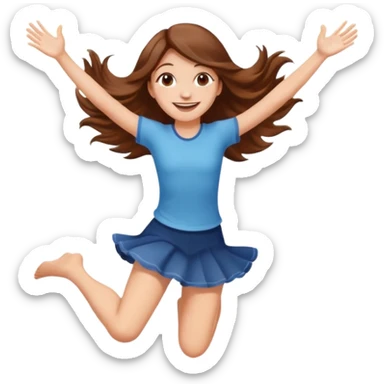 Girl with long brown hair happy jumping in the air with sunbeams in the background  sticker