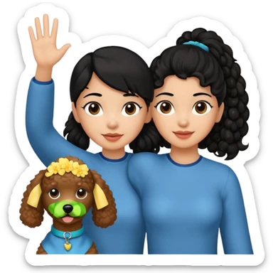 Ponytail black hair girl with brown Poodle say goodbye  sticker