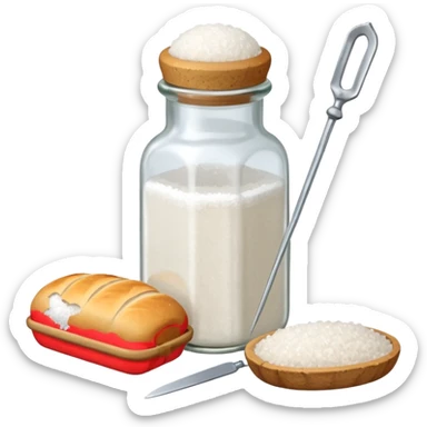  a one victorian bottle of salt and a loaf of bread - crochet needles and a ball of wool sticker