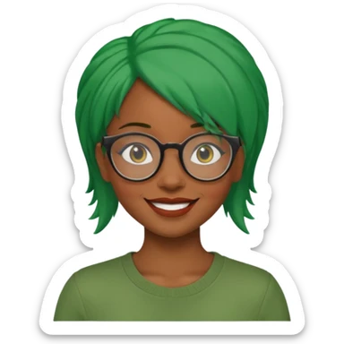 black woman with green hair and glasses sticker