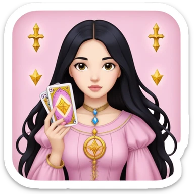 long black hair girl with light pink tarot cards sticker