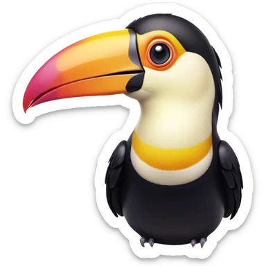Cinematic Comical Toucan Portrait Emoji, Head tilted dramatically with an exaggeratedly shocked expression, featuring a boldly colored beak and wide, comically expressive eyes full of humorous disbelief, Simplified yet hilariously expressive features, highly detailed, glowing with a slightly sassy tropical glow, high shine, dramatic yet playful, stylized with an air of quirky exotic attitude, soft glowing outline, capturing the essence of a meme-worthy toucan that looks ready to side-eye its way into viral fame! sticker