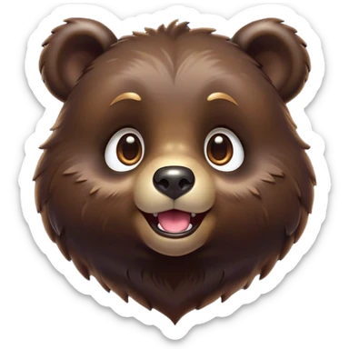 Cinematic Comical bear cub Portrait Emoji, Head tilted dramatically with an exaggeratedly amused expression, featuring a striking, glossy dark brown fur with bold fur texture, wide, expressive eyes filled with playful disbelief, Simplified yet hilariously expressive features, highly detailed, glowing with a slightly sassy glow, high shine, dramatic yet playful, stylized with an air of cheeky wilderness mischief, bright and endearing, soft glowing outline, capturing the essence of a spirited and over-the-top bear cub, so meme-worthy it feels like it could roar its way into internet fame instantly! sticker