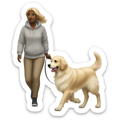 Woman walking a white golden retriever sticker