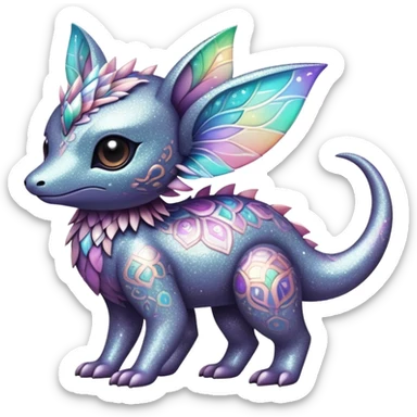 Dark-pastel greyish Randomly-colored sparkly exotic Fakémon-creature with random patterns sticker