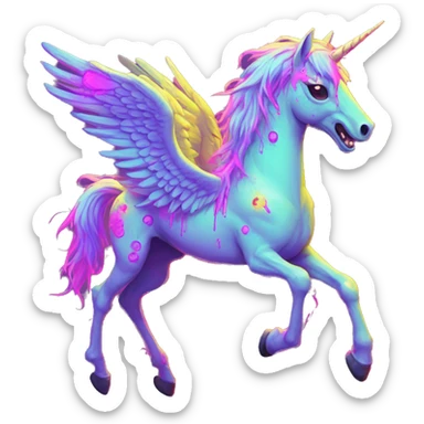Zombie Pegasus unicorn groovy art neon rave raving sticker