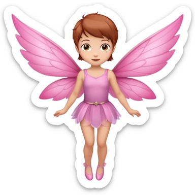 fairy with brown eyes pixie haircut chestnut color with pink wings full length in flight sticker