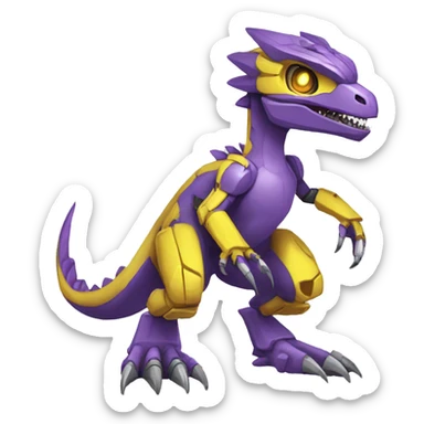  Edgy Purple Yellow Digimon-Fakemon-Velociraptor-Dragon-Mecha full body sticker
