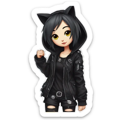 Edgy Kawaii Cute Cool Cartoon Anime Punk Techwear Gothic Catgirl sticker