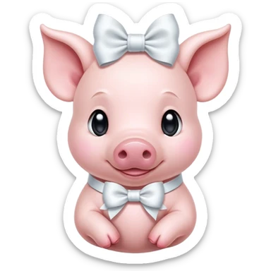 Cute light pink Piglet with big white bow around neck sticker