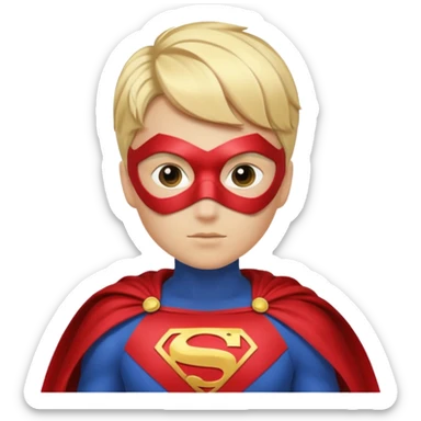 Súper heroína con antifaz, pelo corto rubio, traje de superhéroe con capa. Que se vea hasta los hombros sticker