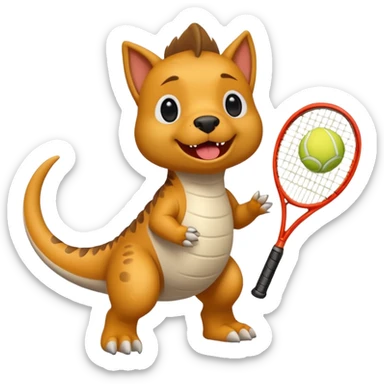 Un chien qui joue au tennis contre un dinosaure sticker