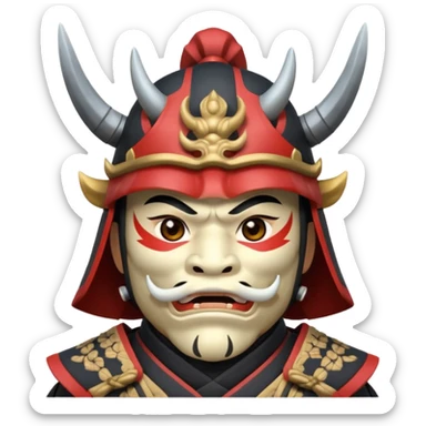 Samurai with helmet and an oni mask covering their mouth but you can see their eyes sticker