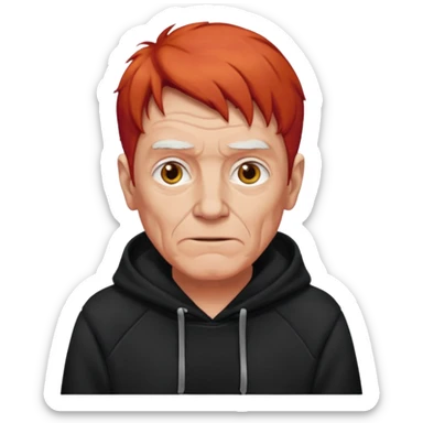 old manwith red hair and black hoodie sticker