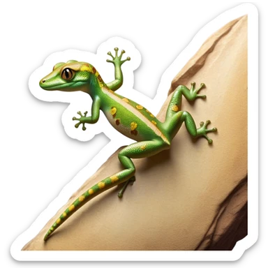 cinematic-gecko-realistic-full-body-climbing-emoji,-tiny-agile-frame-sticking-to-a-glass-surface-with-specialized-toes,-smooth-speckled-skin-in-rich-earthy-tones,-large-glistening-eyes-wide-and-watchful,-delicate-curved-tail-balancing sticker