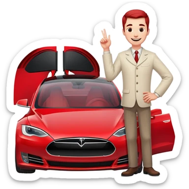 White Smiling man on red Tesla sticker