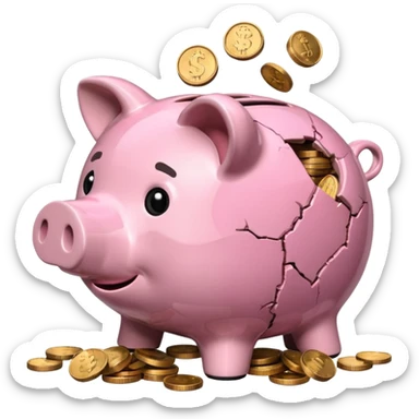 a piggy bank broken in half sticker