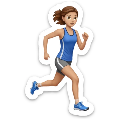 running woman. brown hair, light skin, hazel eyes. sticker