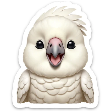 Cinematic Cute Yawning Cockatoo Portrait Emoji, Head tilted slightly with a dramatic, wide-open yawn, showcasing a plump, feathered body with a softly drooping crest and sleepy, half-closed eyes, Simplified yet irresistibly adorable features, highly detailed, glowing with a soft, cozy tropical glow, high shine, relaxed yet expressive, stylized with a dash of whimsical avian charm, soft glowing outline, capturing the essence of a drowsy yet affectionate cockatoo that appears ready to stretch out and yawn its way off the screen! sticker