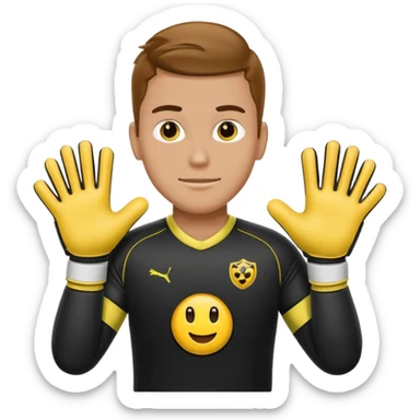 Football goalkeeper gloves with man goalkeeper and small emoji sticker