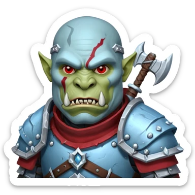 
Fantasy Christmas orc legion soldier icon, iron tundra army theme, heavy winter armor, disciplined brutal look, icy blue steel armor with deep crimson accents, frozen metal texture, cold winter atmosphere, male variant sticker