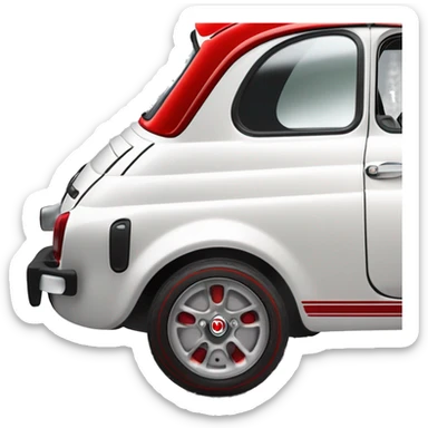 Fiat 500 abarth blanche vue de profil, avec une bande latéral rouge et rétroviseur rouge. Jante chromé pétale  sticker