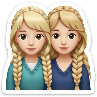 Sister with bangs and long wavy flowing blonde hair and her sister with long brown hair  braided to one side.  Close loving sisters💛 sticker