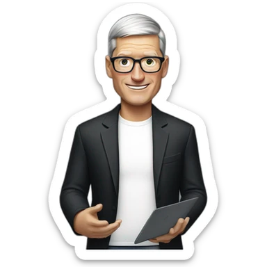 tim cook with a black macbook pro sticker