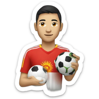 Soccer's player from kyrgyzstan holds the world world cup sticker