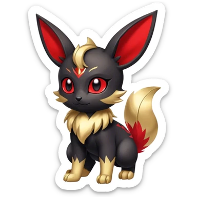 Cute cool black red animal Eeveelution-Fakemon-hybrid, full body, gold markings sticker