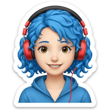 blue haired earringed heaphone wearing girl very very curly long haired sticker