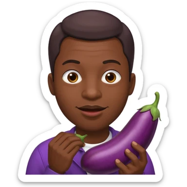 Black man biting his lip, while holding an eggplant infront of him sticker