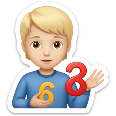 A Lil kid holding 6 7 on sticker