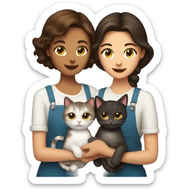 Two brunettes and three cats in their hands sticker