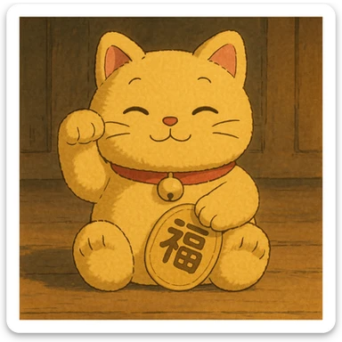 Gold Chinese lucky cat plushie  sticker