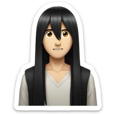 ¿an anime boy with very long straight black hair and bangs? sticker