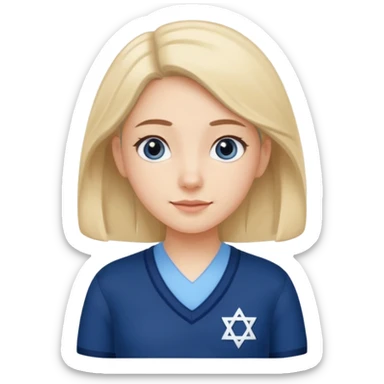 cute school girl jewish blue shirt navy jumper with light blue by the v neck on the jumper sticker