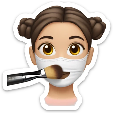 white girl with dark hair and bun applying face mask all over face with brush sticker