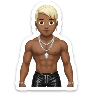 Sisqó with black sequin baggy pants, shirtless with necklace, dark skin, platinum blonde hair sticker