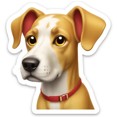mustard colored dog with very very long ears and red collar sticker