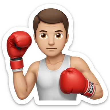 Rapaz de 39 anos ,cabelo castanho médio ,olhos castanho claro , cabelo corte malet, com uma luva de box na mão sticker